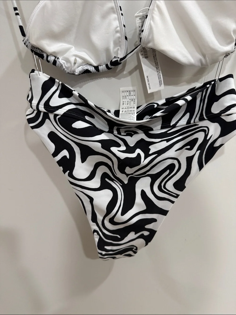 Forever 21 Black & White Swirl Tie Bikini Set